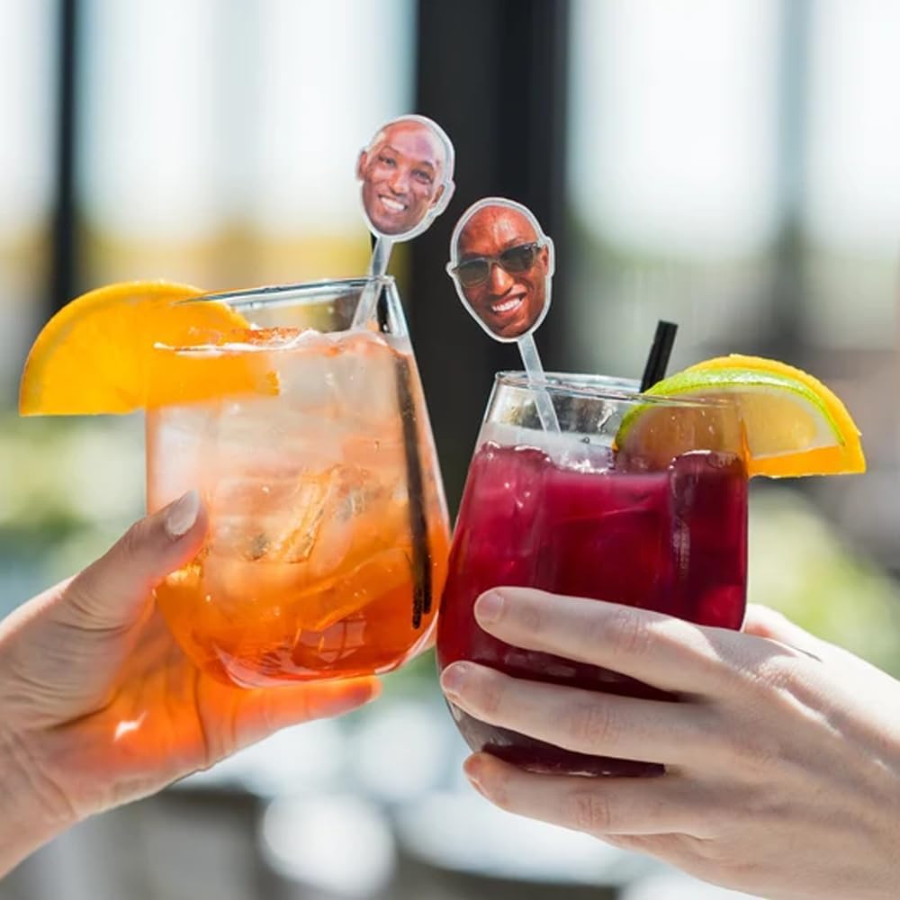 Personalized Pack 50pcs Printed Face Stir Sticks, Dog/Cat/Face/Logo Acrylic Drink Stirrers, Custom Big Head with Your Photo Drink Stirrers, Decor For Parties Birthday Graduation, Baby Face Photos