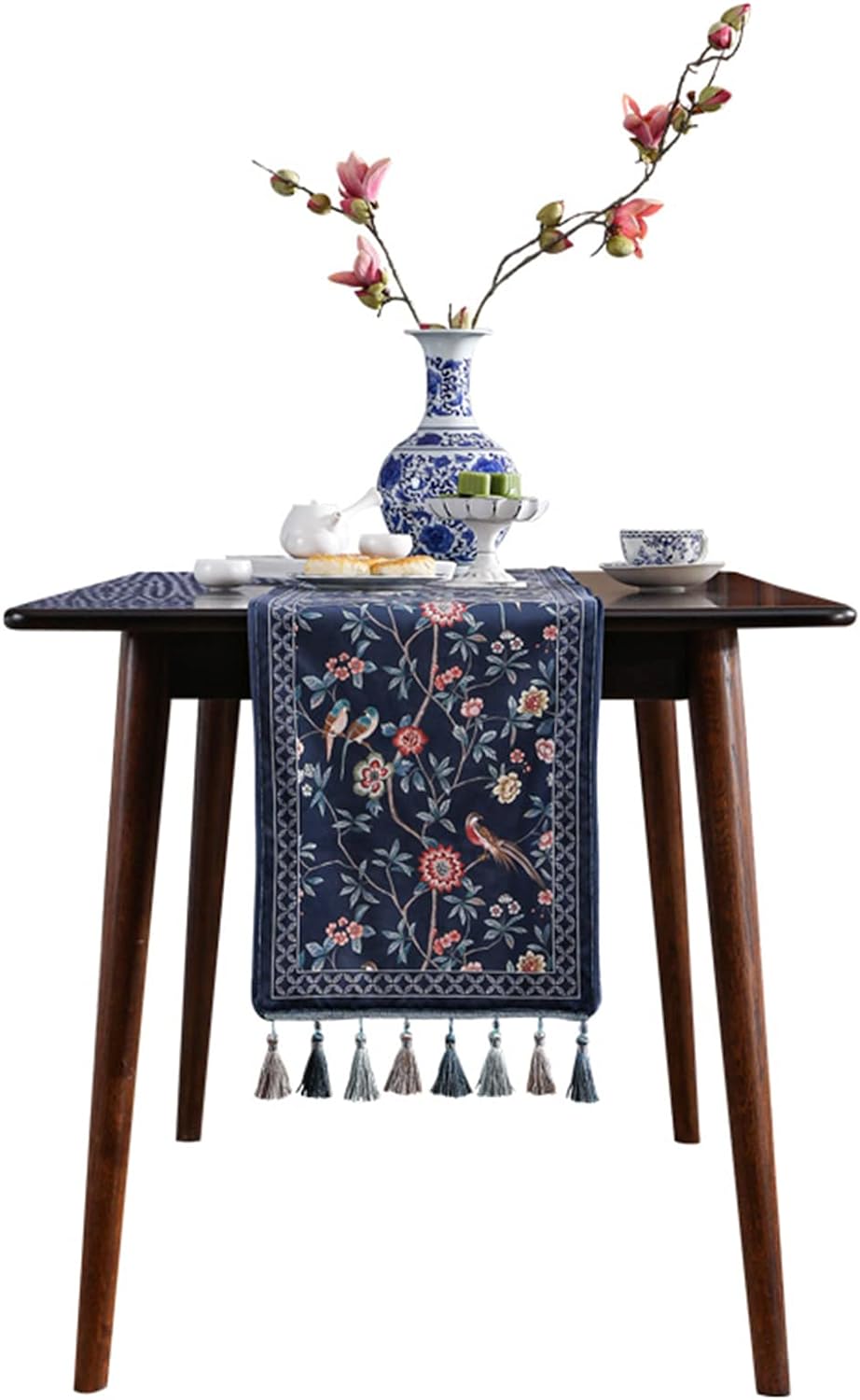 patdrea Vintage Chinoiserie Floral Table Runner Farmhouse for Home Kitchen Dining Decor Parties Family Dinners 12"*102"