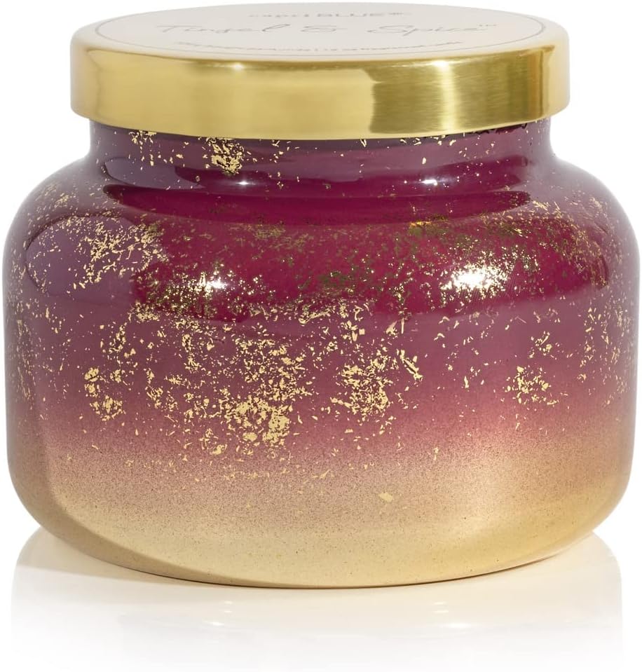 Capri Blue Glimmer Jar Candles - Luxury Holiday Scented Candles for Home - Long Lasting Soy Wax Blend - Scented Holiday & Home Decor - Tinsel & Spice Signature Jar (19 oz)