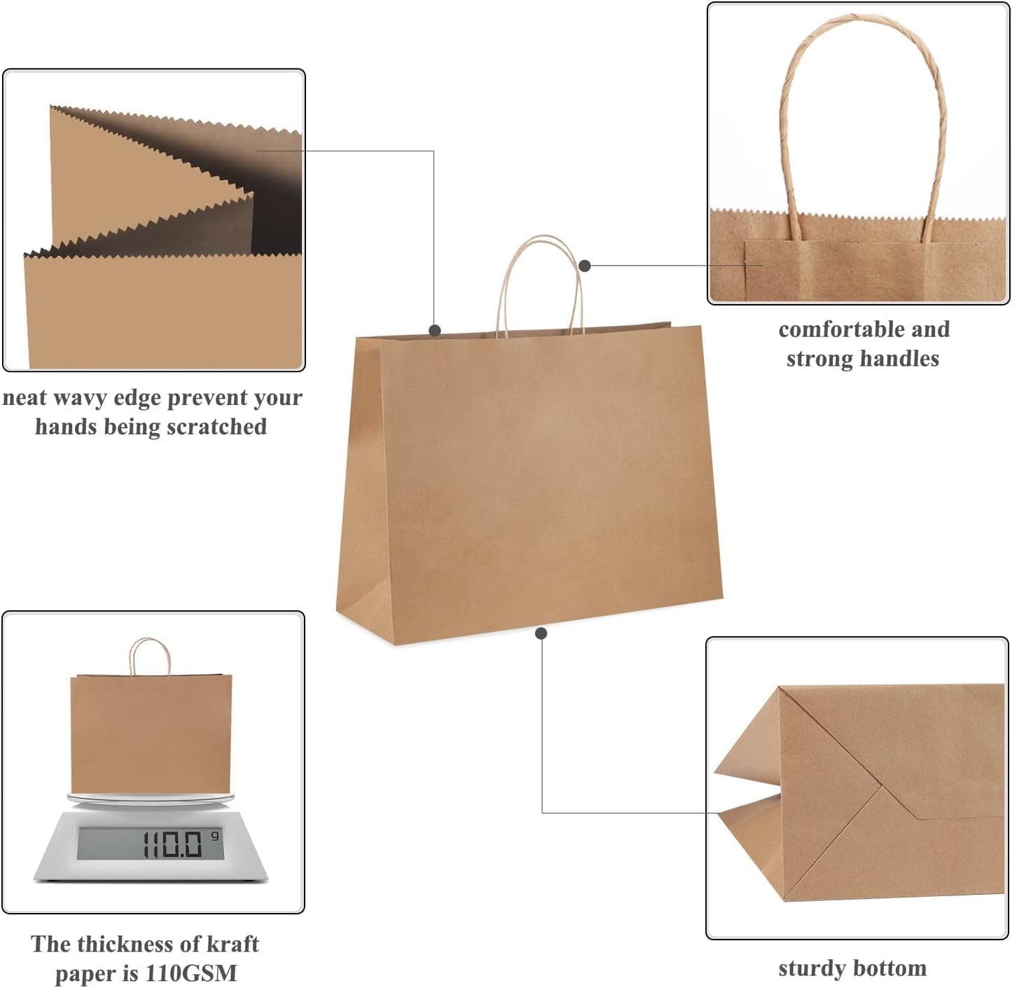 GSSUSA 16x6x12 Inches Large Paper Bags with Handles, 6000 Pack Brown Paper Gift Bag, Recyclable Kraft Paper Shopping Bags for Small Business, Party Favor, Craft Bag for Boutique