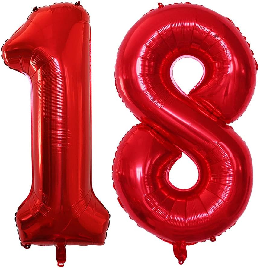 GOER Number 18 Balloons for 18th Birthday Sweet 18 Party Decorations,42 Inch Jumbo Foil Helium 81 Balloons for 81st Birthday Party Decoration (Red)