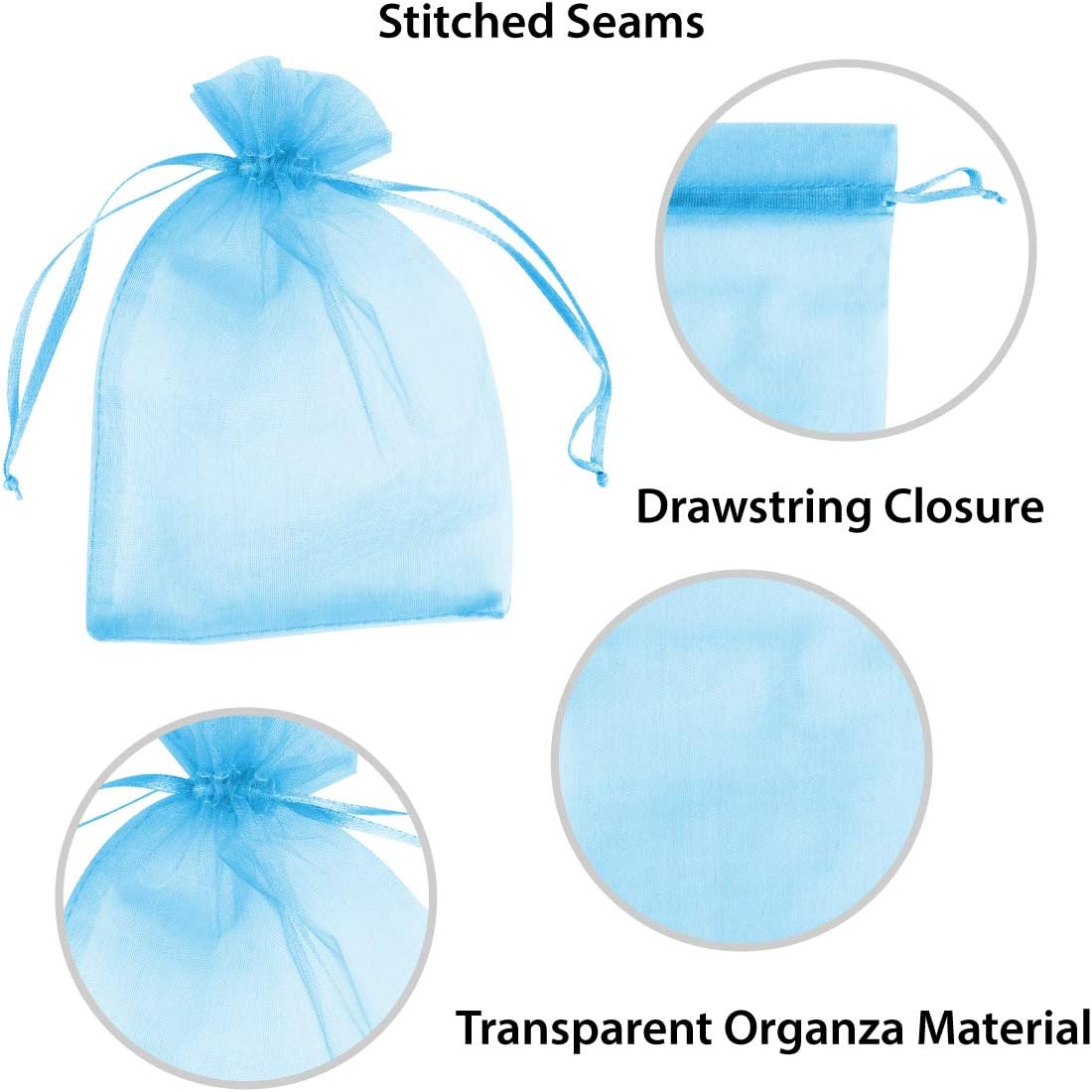 Super Z Outlet 100 Pack 4x6 Inch Mini Sheer Drawstring Organza Transparent Bags Jewelry Sack Pouches for Wedding, Party Decorations, Arts & Crafts Gifts (Blue)