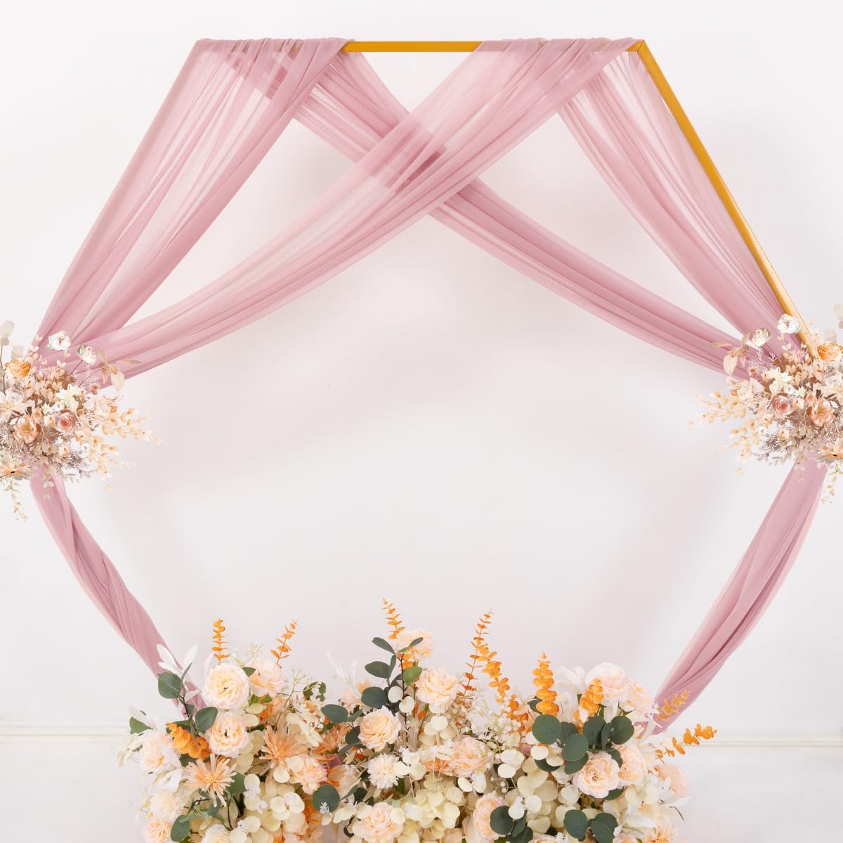 MLMC Dusty Rose Wedding Arch Draping Fabric 4 Panels 29" x 20 FT Extra Long Gauze Drapes Sheer Backdrop Curtains 6.6 Yards Outdoor Drapery Panels for Wedding Ceremony Party Ceiling Decoration