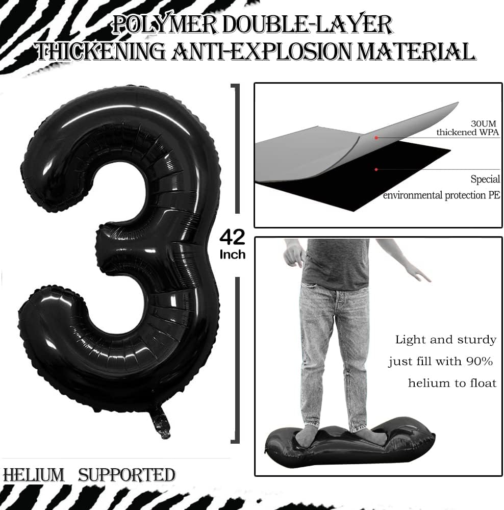 GOER Number 30 Balloons for 30th Birthday Party Decorations,42 Inch Jumbo Foil Helium Balloons for 30th Anniversary (Black)