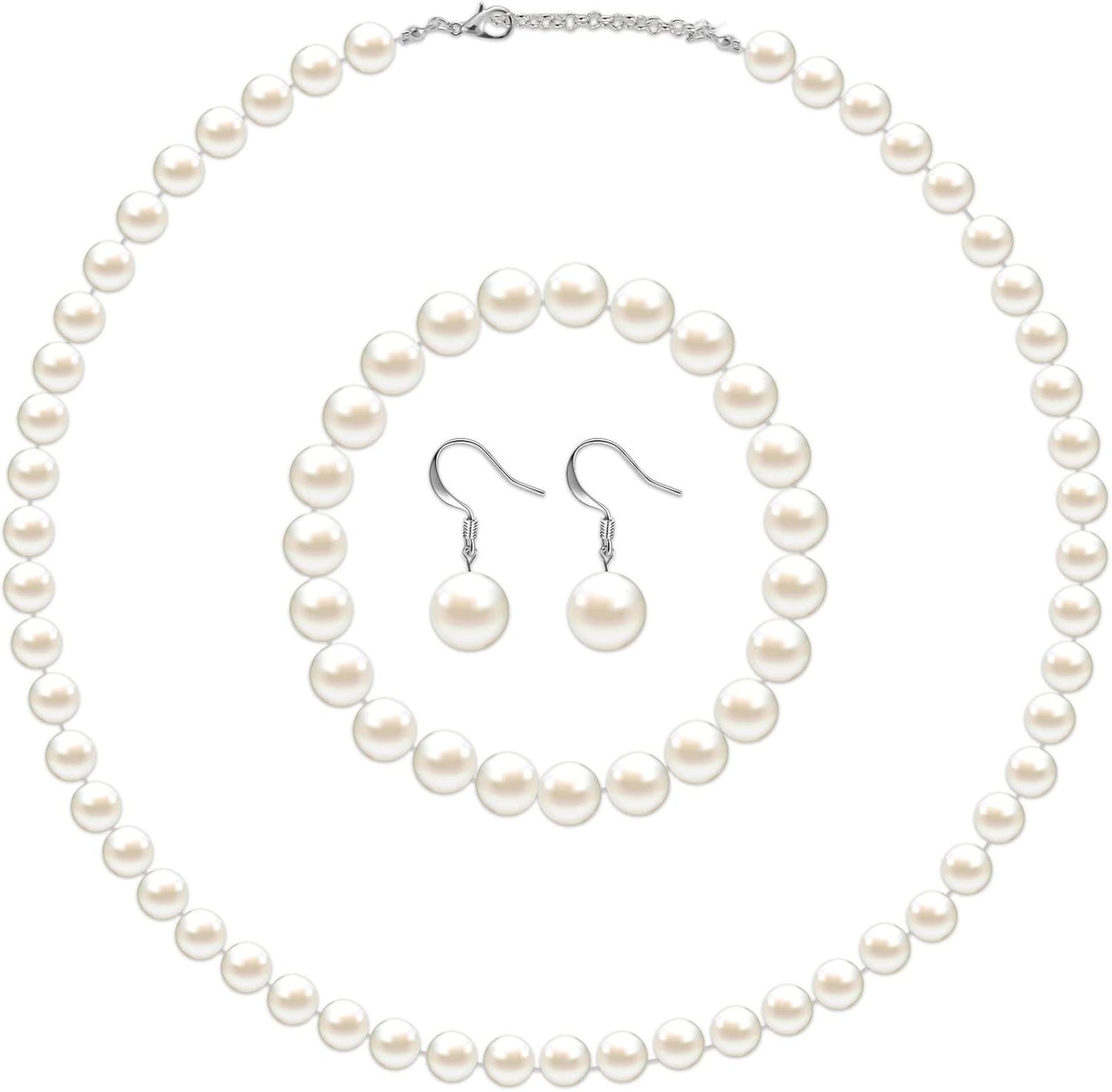 4 Pcs 1920s Faux Pearl Costume Jewelry Set for Women Halloween Simulated Necklace Bracelet Earrings for Wedding