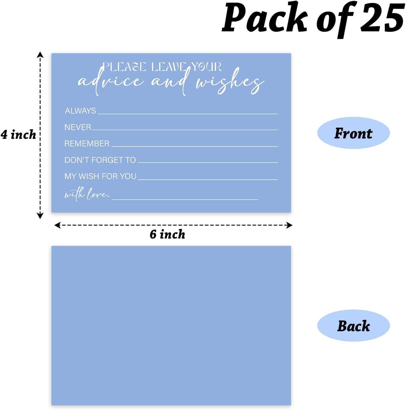 Advice and Wishes For the Mr and Mrs, Blue Advice Cards for Bridal Shower, Well Wishes for Wedding, Baby Shower Birthday And Graduation Party, 4" x6", 25 Pack-09