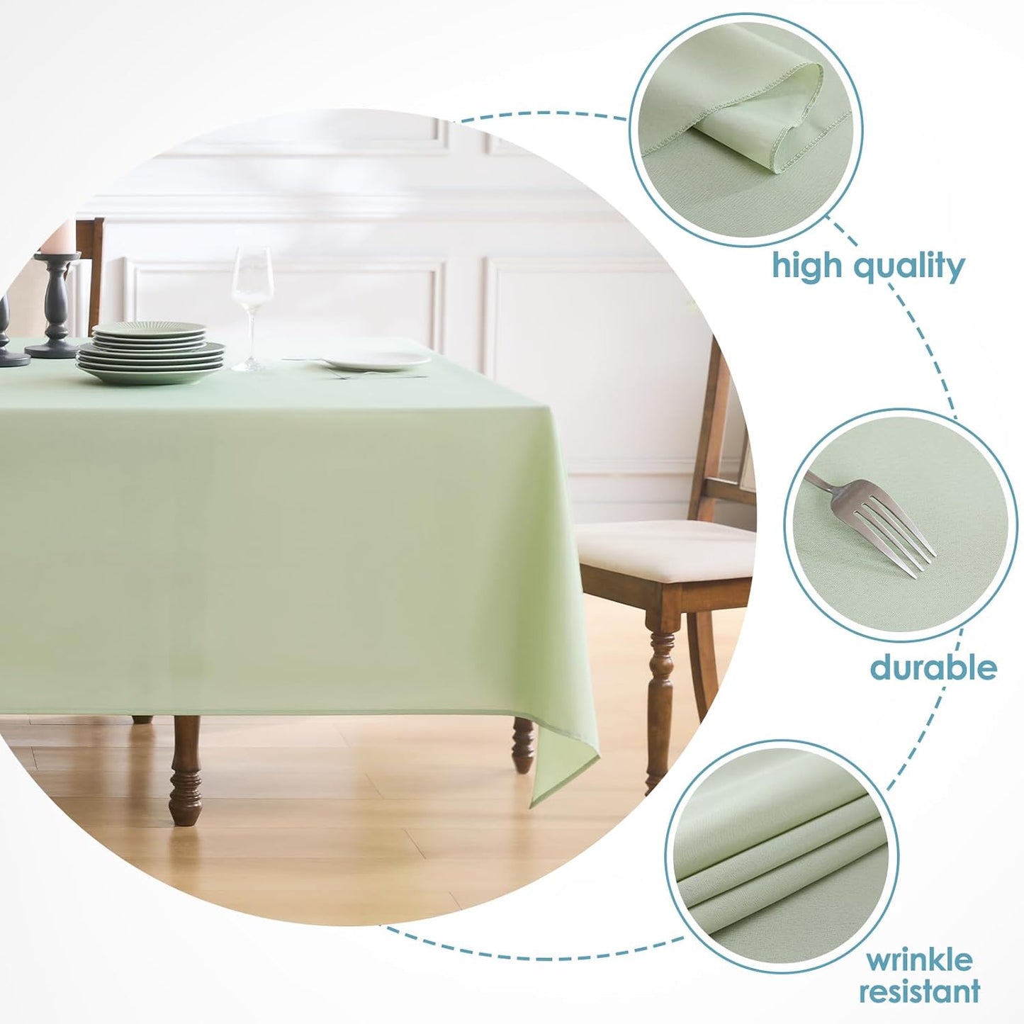 VidaFete Tablecloth 2 Pack 90*132inch Rectangle Table Cloth Polyester, Stain Wrinkle Resistant Polyester Dining Table Cover for Kitchen Dinning Party Wedding Rectangular Buffet Decoration(Sagegreen)