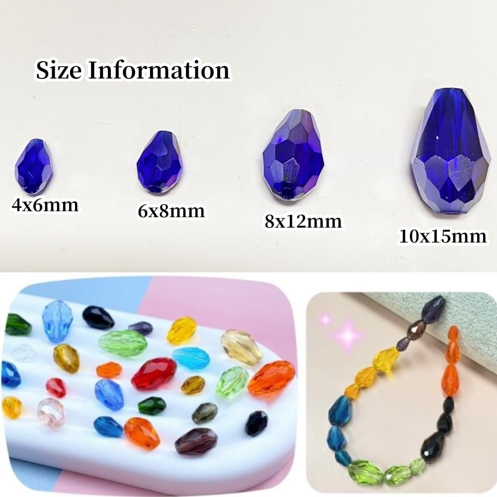 200pcs 4x6mm Teardrop Crystal Glass Beads Vertical Hole Faceted Glass Teardrop Spacer Beads for Bracelets Necklace Earring DIY Jewelry Making Craft(Sapphire Blue AB)