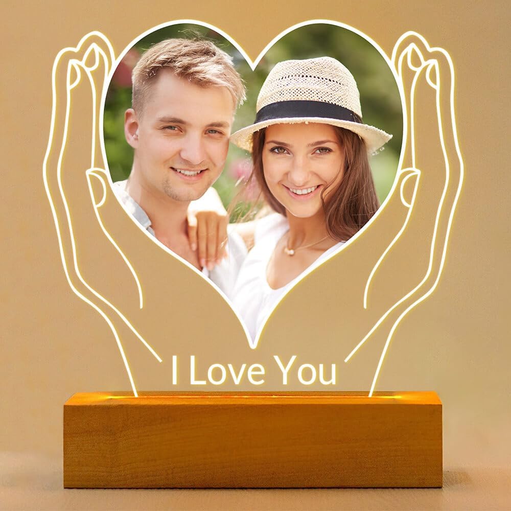 Custom Picture Frames with Photo, Personalized Photo Frames with Night Light, Customized Picture Photo Frame, Personalized Anniversary Couple Gifts for Women Men Her Him