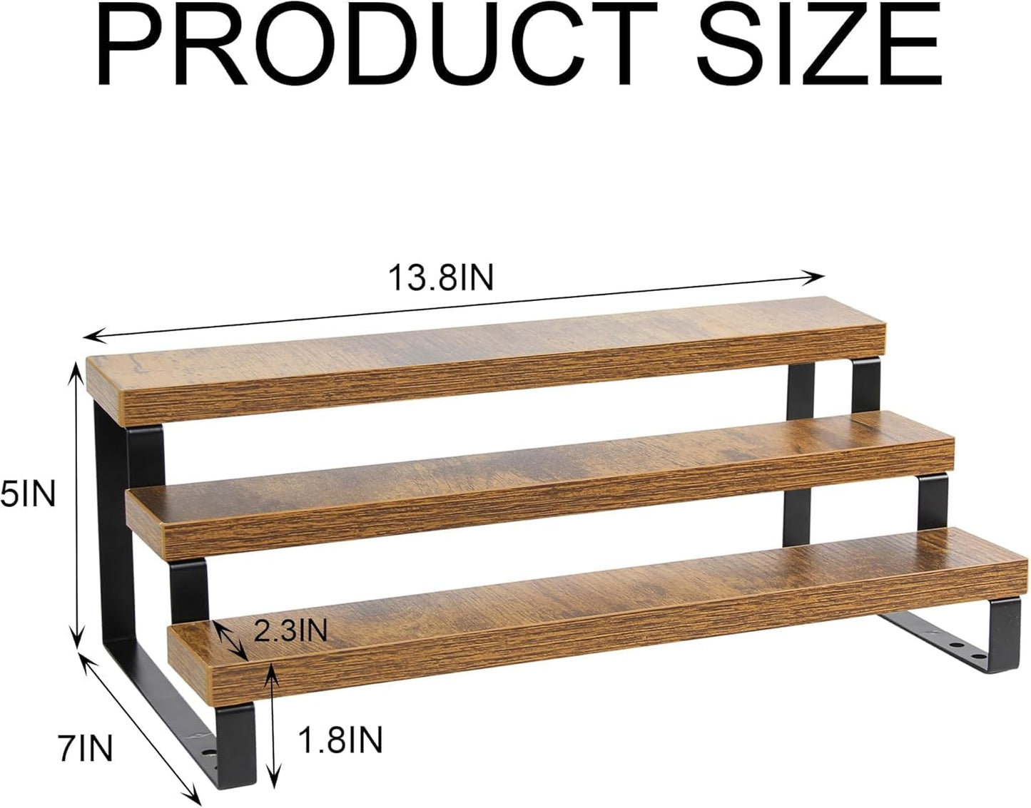 4-Tier Wooden Display Riser Shelf Stand for, Makeup, Cupcake, Condiment & Dolls Collection Home Decor Organizer, Expandable for Pantry/Counter (Brown, 3-Tier)