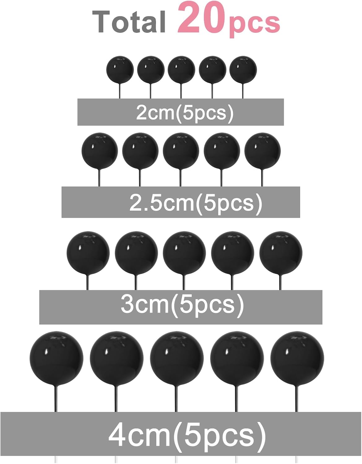 ASTARON 20 Pcs Ball Cake Topper Decorations Mini Balloons Cake Toppers Sticks Black Balls Cake Picks Cake Topper Balls for Graduation Birthday Cake Decorations