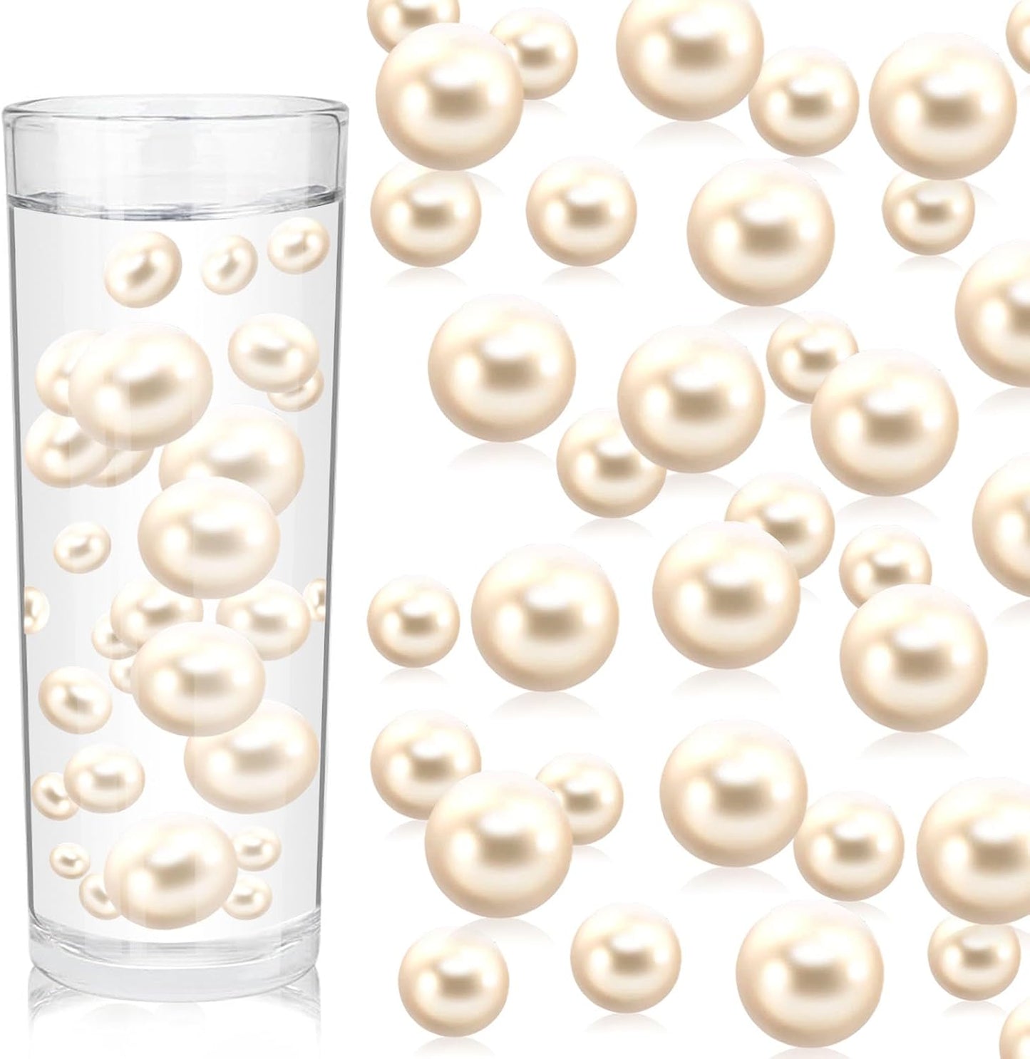 100PCS Milk White Faux Pearls Beads for Centerpiece Vases, Vase Filler Faux Pearls, No Holes Filler Beads for Party Anniversary Birthday Wedding Table Decor, 14/20/30mm