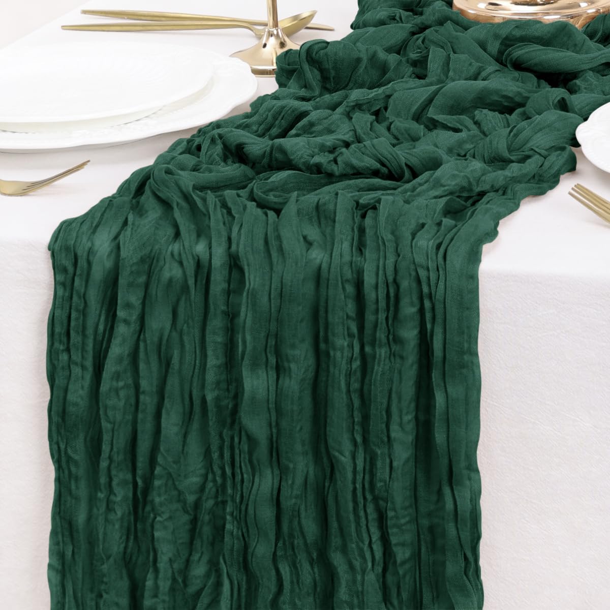 Emerald Green Cheesecloth Table Runner 10 Pack 10FT Farmhouse Table Runners 120 Inches Boho Decoration Fall Table Decor Dining Room Centerpiece Wedding Boho Baby Shower Birthday