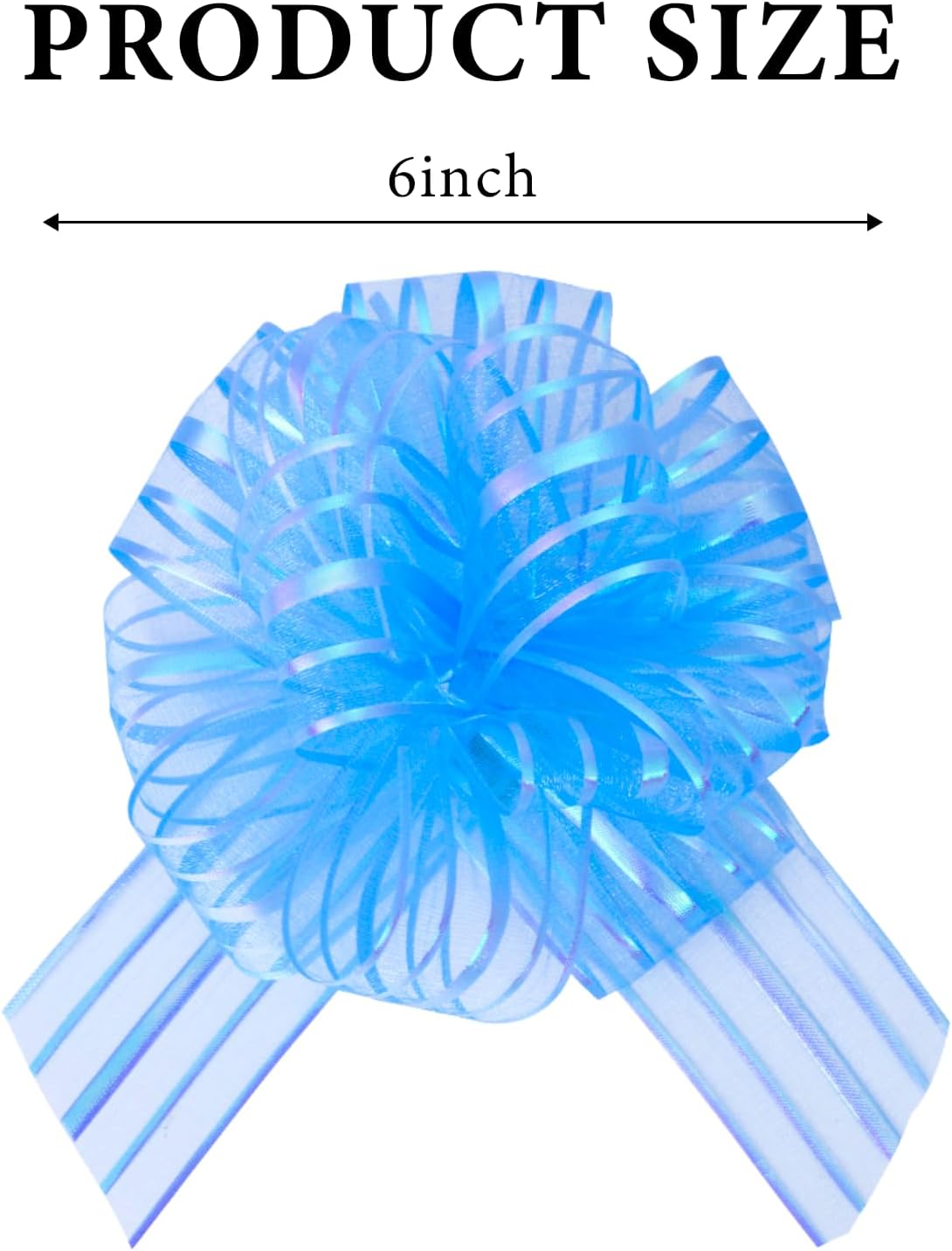 6 Pcs 6 Inch Light Blue Organza Pull Bow – Perfect for Wedding Decoration, Gift Wrapping Baskets, Car Bows, Birthday Parties, Christmas and Valentine's Day
