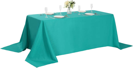 Rectangle Tablecloth 90x156 inch Washable Polyester Fabric Table Cloth for Wedding Party Dining Banquet Decoration（90x156, Turquoise）
