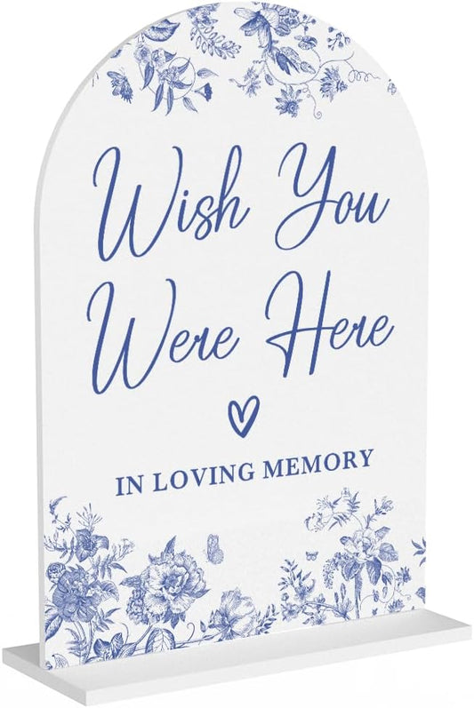 Acrylic Wedding Signs, Dusty Blue Wedding Decor, Blue Weddings Decor, Wish You Were Here Signs for Reception, Modern Calligraphy Arch Acrylic Table Top Sign for Weddings Parties Dinners (White)