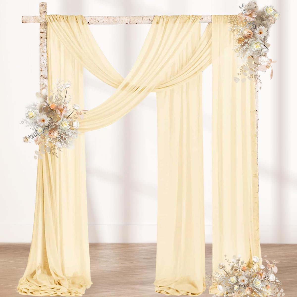 MLMW Wedding Arch Draping Fabric 2 Panels 29" x 20Ft Champagne Sheer Wedding Arch Backdrop Drapes Outdoor Curtain for Ceremony Party Background Ceiling Decor