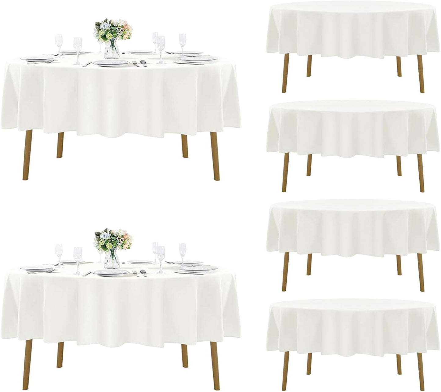 Fokitut 6 Pack Round Tablecloth, 90 Inch, Stain Resistant and Wrinkle Polyester Table Cloth, Fabric Table Cover for Kitchen Dining, Wedding, Party, Holiday Dinner-Ivory