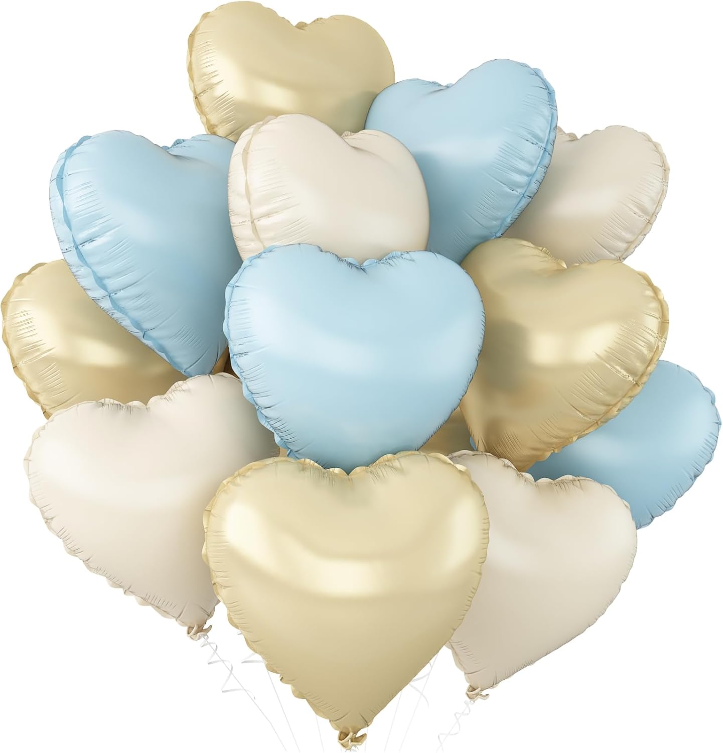 Blue White Heart Balloons,12Pcs Light Gold Baby Blue Heart Shaped Foil Balloons,18Inch Cream White Helium Balloon for Baby Shower Birthday Anniversary Wedding Party Decorations