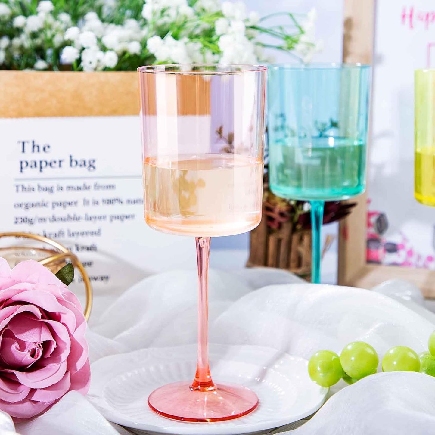 Ciaell 4 Pack Plastic Wine Glasses - 10 Oz Plastic Wine Glasses with Stem - Disposable Wine Glasses Perfect for Parties & Weddings & Poolside & Outdoors & Camping(Pink Green Purple Yellow)