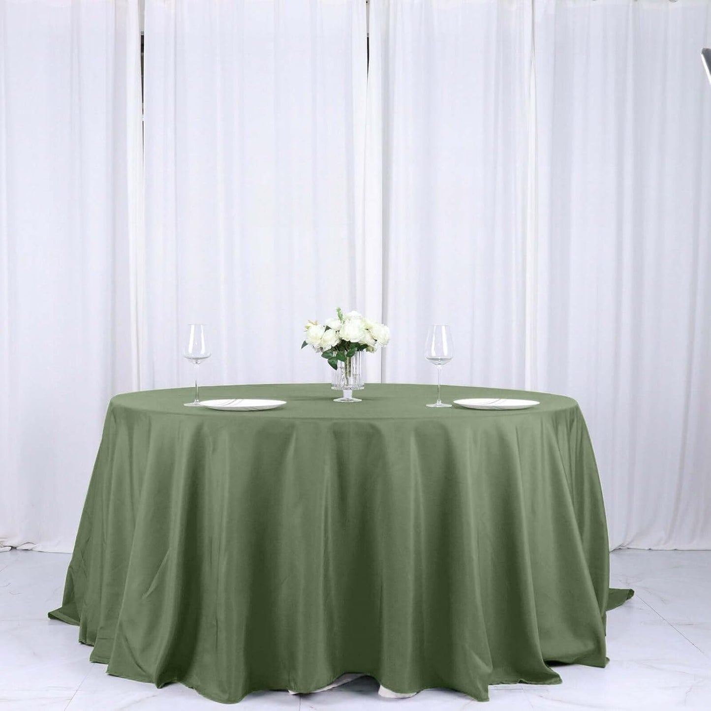 Efavormart Round Tablecloth, 132 Inch Stain & Wrinkle Resistant Washable Table Cloth, Decorative Polyester Fabric Table Cover for Banquet, Wedding, Dining- Olive Green