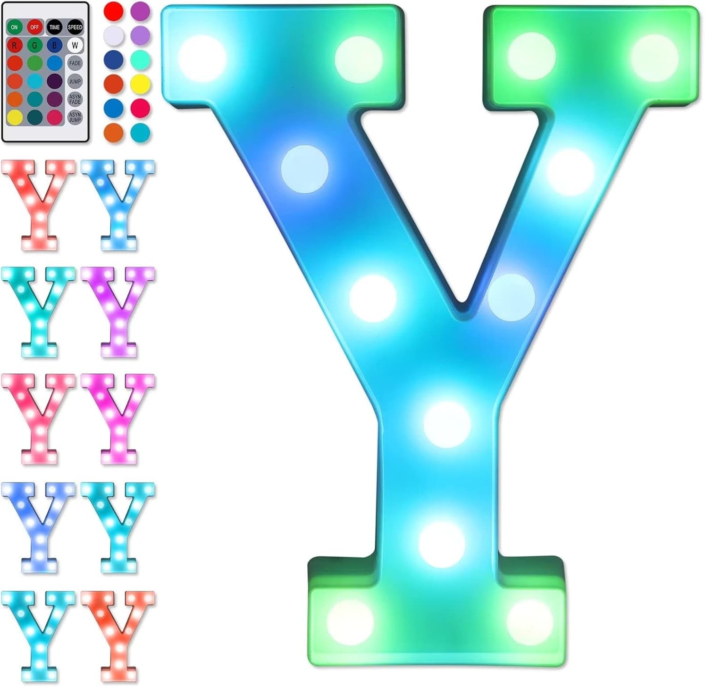 Foaky Colorful LED Letter Lights with Remote,Marquee Light Up Letters Sign for Night Light Wedding/Birthday Party Battery Powered Christmas Lamp Home Bar Decoration(Y)