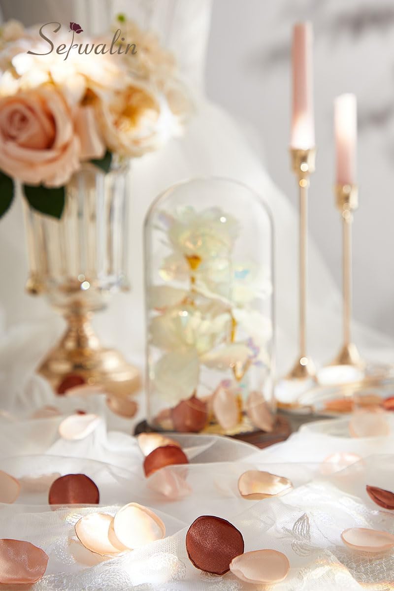 Serwalin 500Pcs Silk Rose Petals Artificial Flower Petals for Weddings Fake Rose Brown Petals Proposal for Wedding Aisle Runner Bridal Shower (4 Color Mixes)