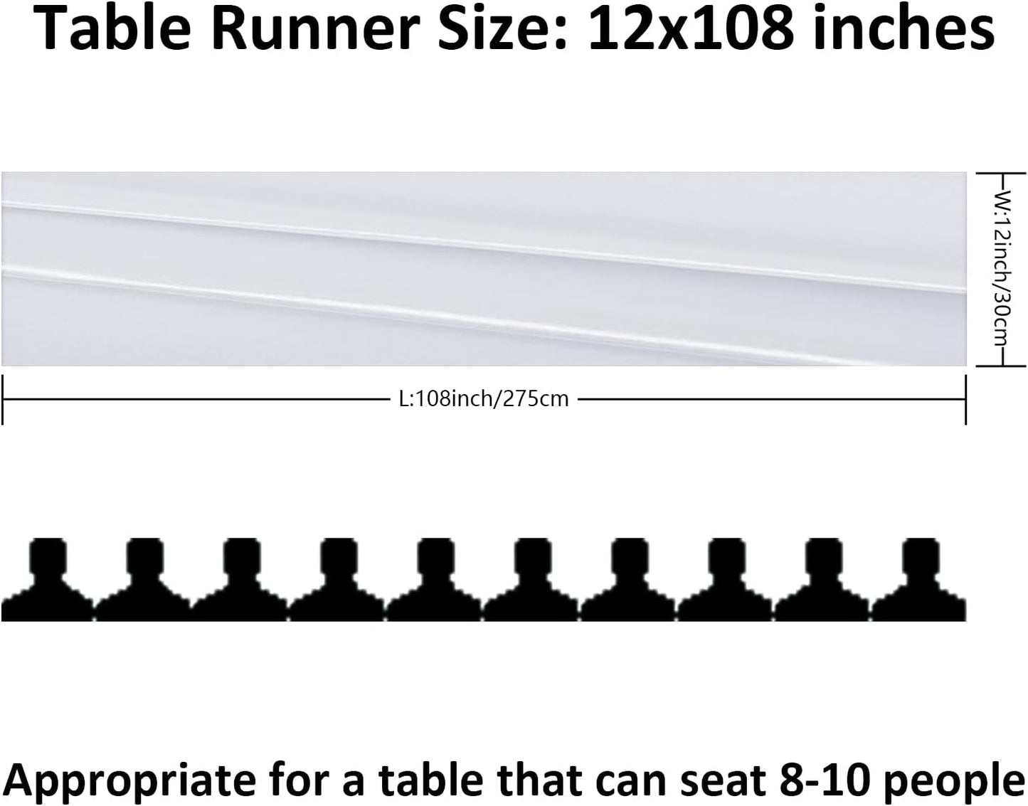 12Pack Table Runner 12 x 108 Inches Satin Silk Table Runner for Wedding, Birthday Party, Banquets, Graduations Decoration, fit Rectange and Round Table-White