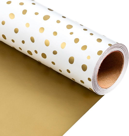 Burymento Golden Lrregular Wave Point Wrapping Paper, Reversible Gold Gift Wrap for Birthday, Valentines, Mothers day, Graduation, Wedding, Fathers day, Baby Shower, Christmas (17in x 16.4ft)