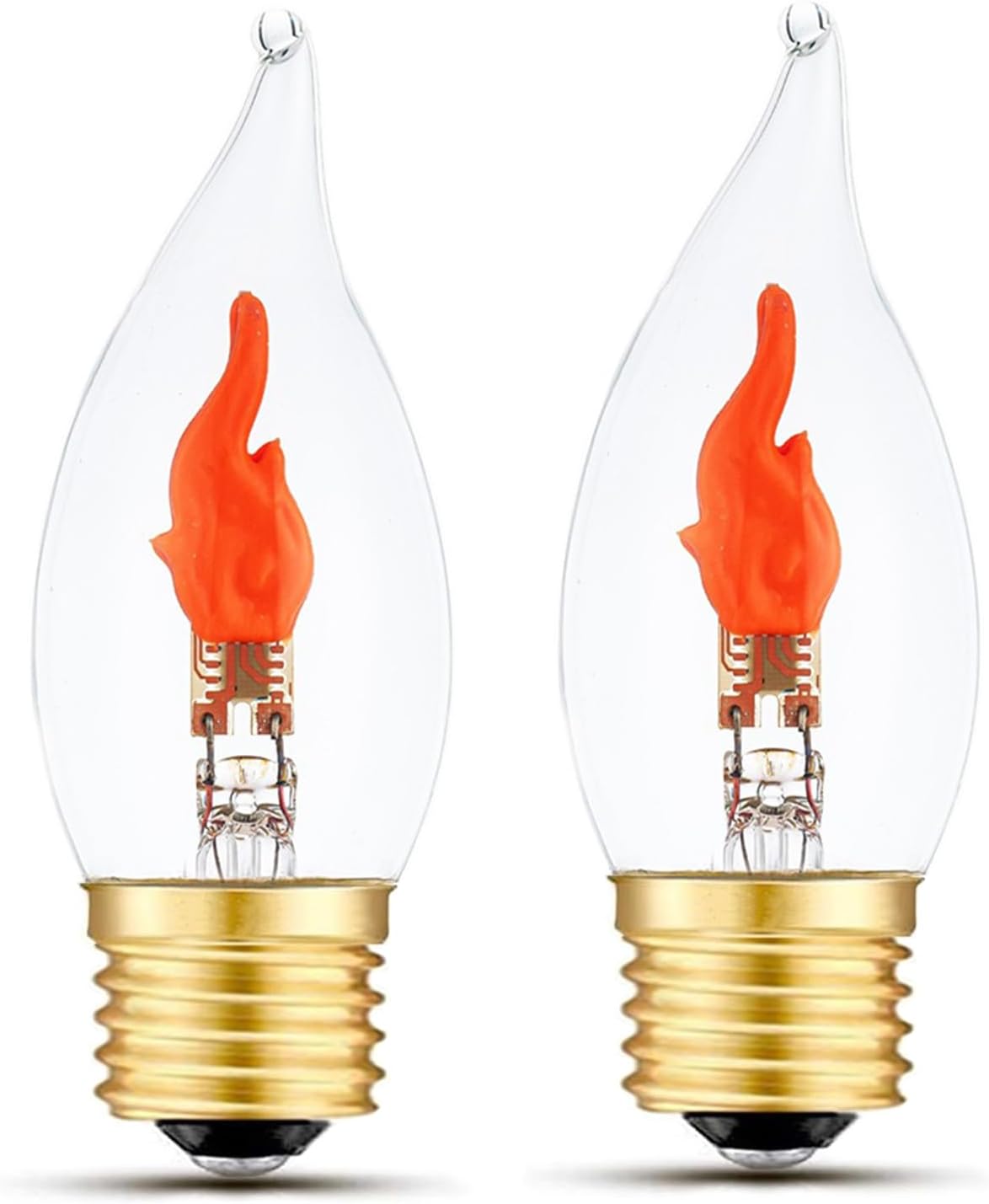 Flickering Light Bulbs E26 Flame Bulb, LED Fire Effect Flickering Small Flame Candle Light Bulbs for Christmas Halloween Party, 2 Pack