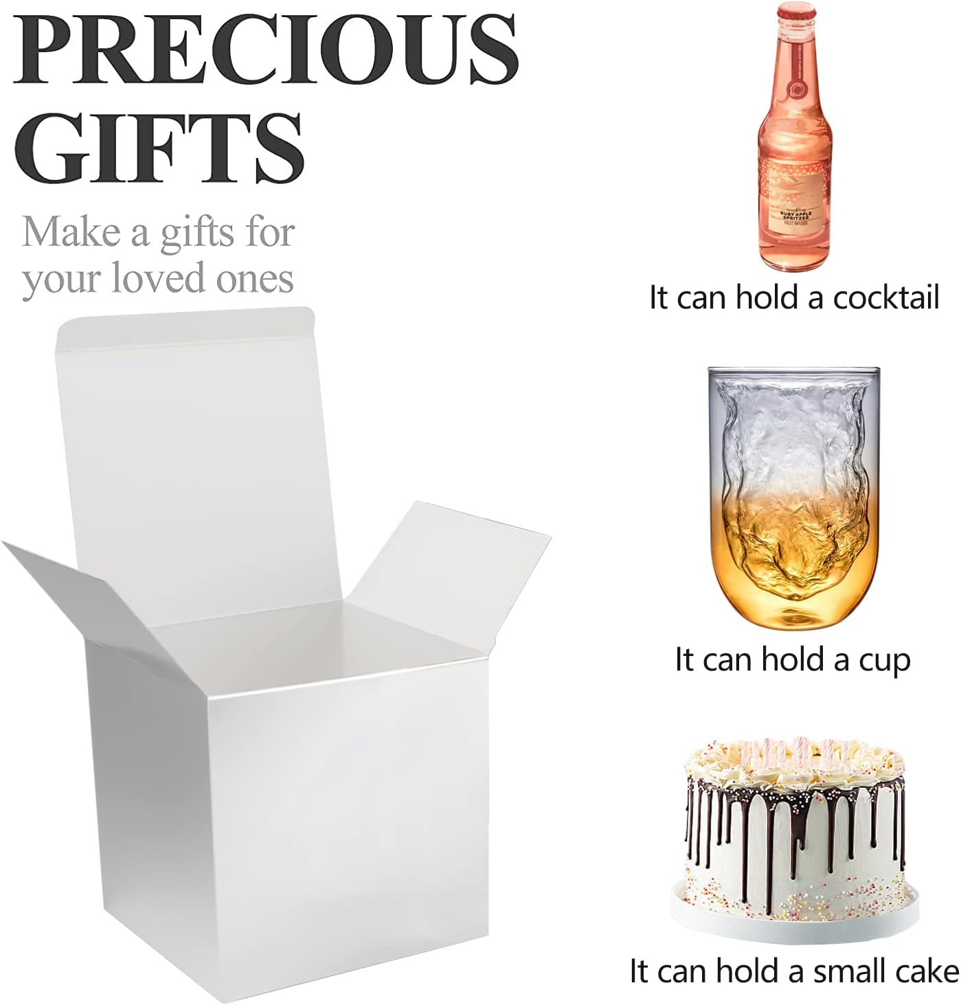 COTOPHER Small Gift Boxes 25 Pack 6x6x6 inches Silver Gift Boxes with Lids for Gifts, Crafting, Wedding Party Favor, Cupcake Boxes, Candy, Bridesmaids Proposal Box with Ribbons and Stickers