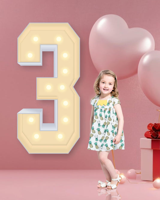 4FT Plastic Marquee Numbers 3 - Light up Numbers Are Made from Corrugated Plastic Board - Quick Assembly Without Tools, Disassembled Components Can Be Used for Photo Wall Decoration, Yard Sale Signs