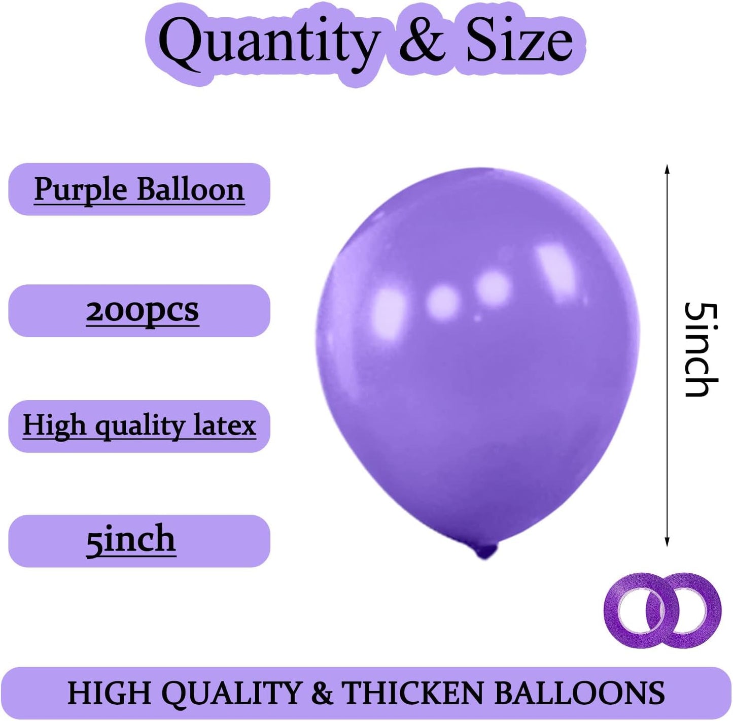 KAWKALSH 200pcs Purple Balloons 5 Inch, Small Mini Latex Balloons for Party Birthday Baby Shower Anniversary Festival Arch Garland Decoration