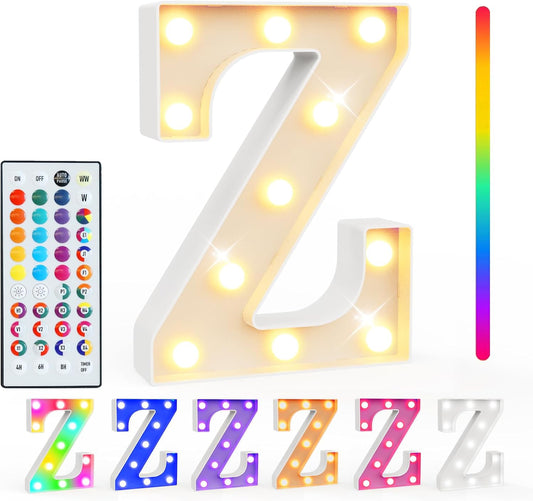 Pooqla Colorful Light Up Letters with Remote, Upgraded 35 Colors LED Marquee Letters, RGB Lighted Letter for Girls Teenager Gift, Birthday, Party, Wedding, Night Light, Room, Bedroom Decor, Letter Z