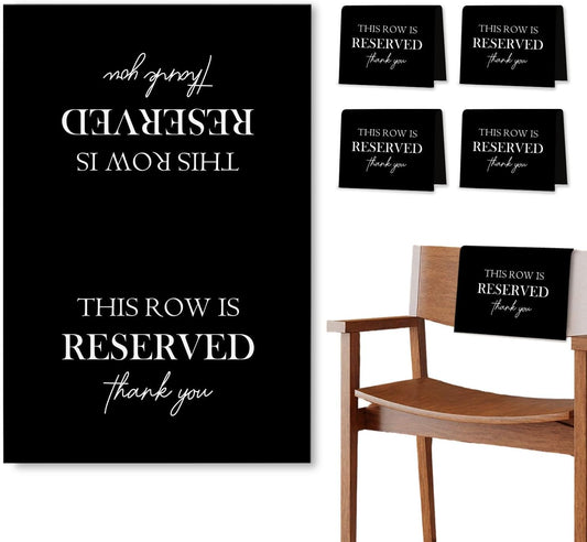 Reserved Seating Chair Signs, This Row Is Reserved Pew Cloths Seating Placeholder for Church Pews, Wedding Decorations for Reception Parties Celebrations Event Meetings (Black, 4 PCS)