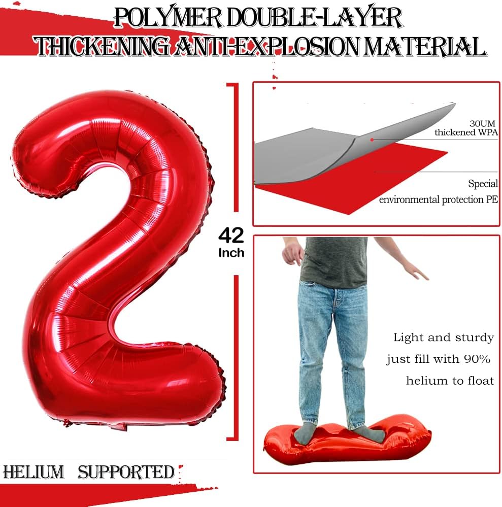 GOER Number 25 Balloons for 25th Birthday Party Decorations,42 Inch Jumbo Foil Helium 52 Balloons for 52nd Birthday Party Decoration (Red)