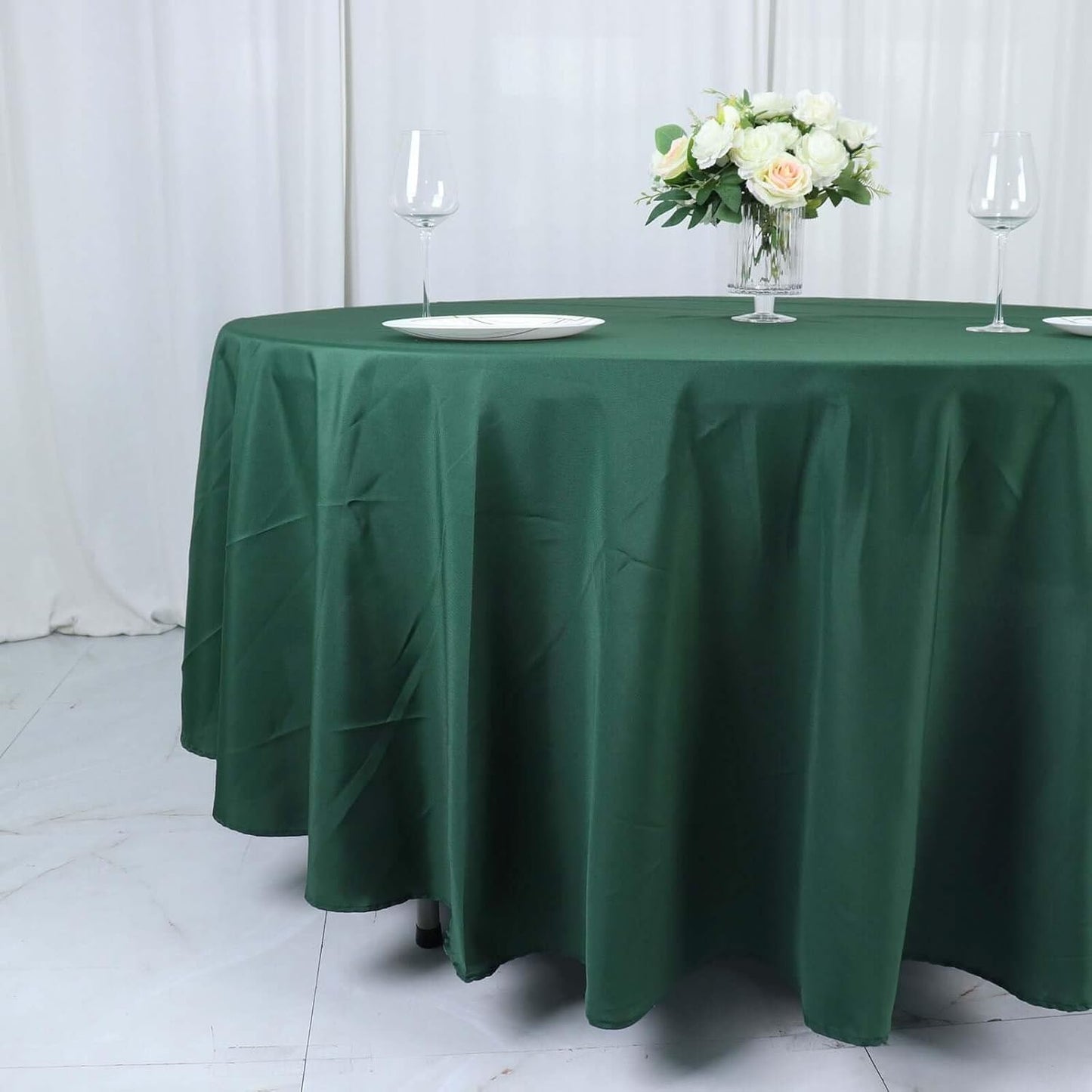 Efavormart Round Tablecloth, 108 Inch Stain & Wrinkle Resistant Washable Table Cloth, Decorative Polyester Fabric Table Cover for Banquet, Wedding, Dining- Hunter Green