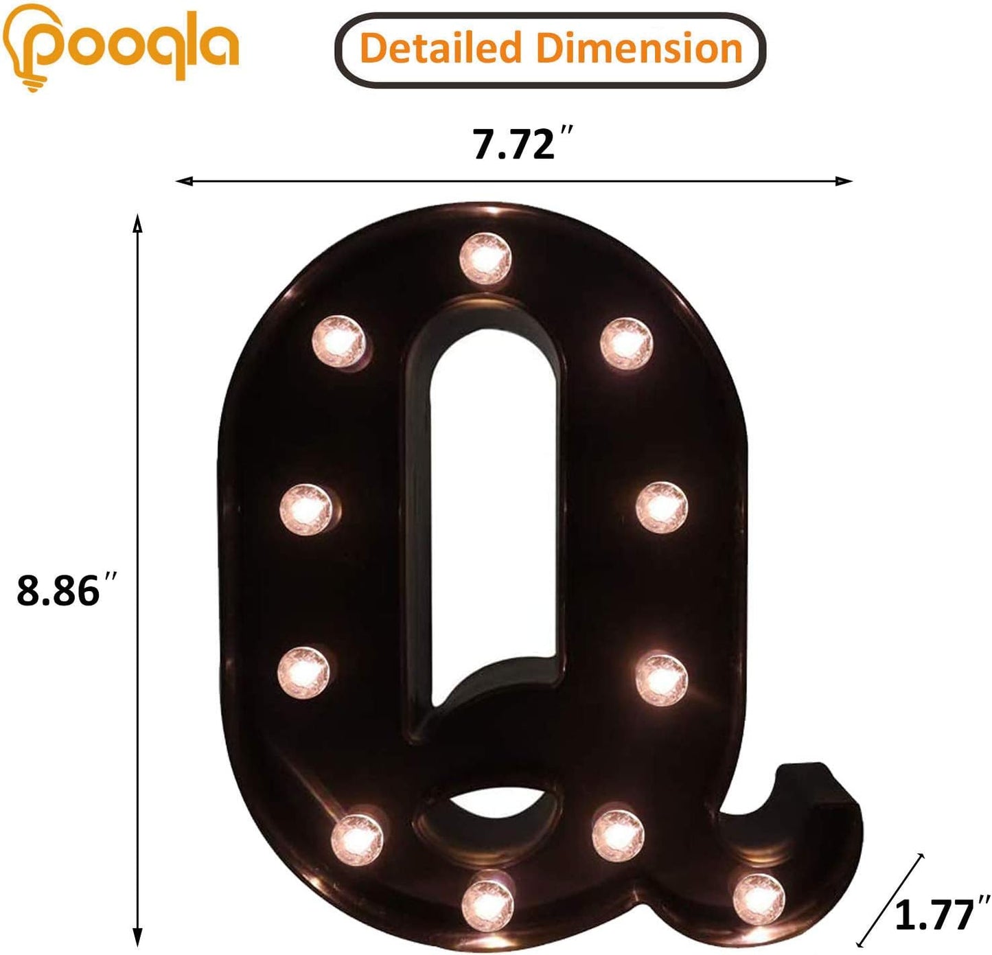 Decorative LED Illuminated Letter Marquee Sign - Alphabet Marquee Letters with Lights For Wedding Birthday Party Christmas Night Light Lamp Home Bar Decoration Q, Black