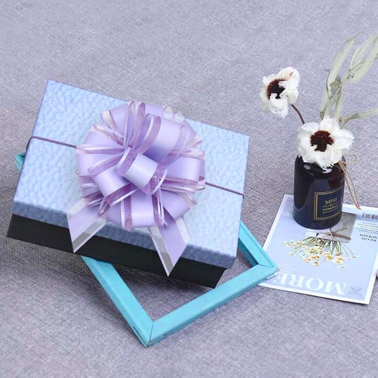 Large Pull Bows, 6 inches, Pull Bows for Weddings, Birthdays, Christmas & Valentine's Day Gift Decorations, Flower Decorations (Purple)