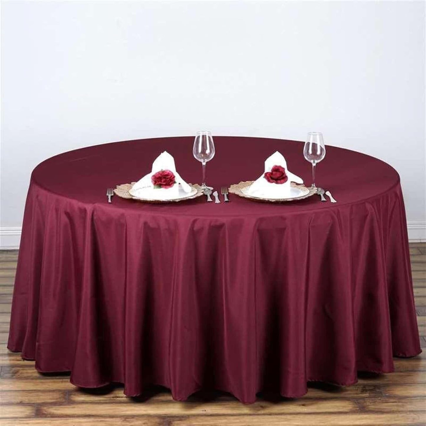 Efavormart Round Tablecloth, 108 Inch Stain & Wrinkle Resistant Washable Table Cloth, Decorative Polyester Fabric Table Cover for Banquet, Wedding, Dining- Burgundy