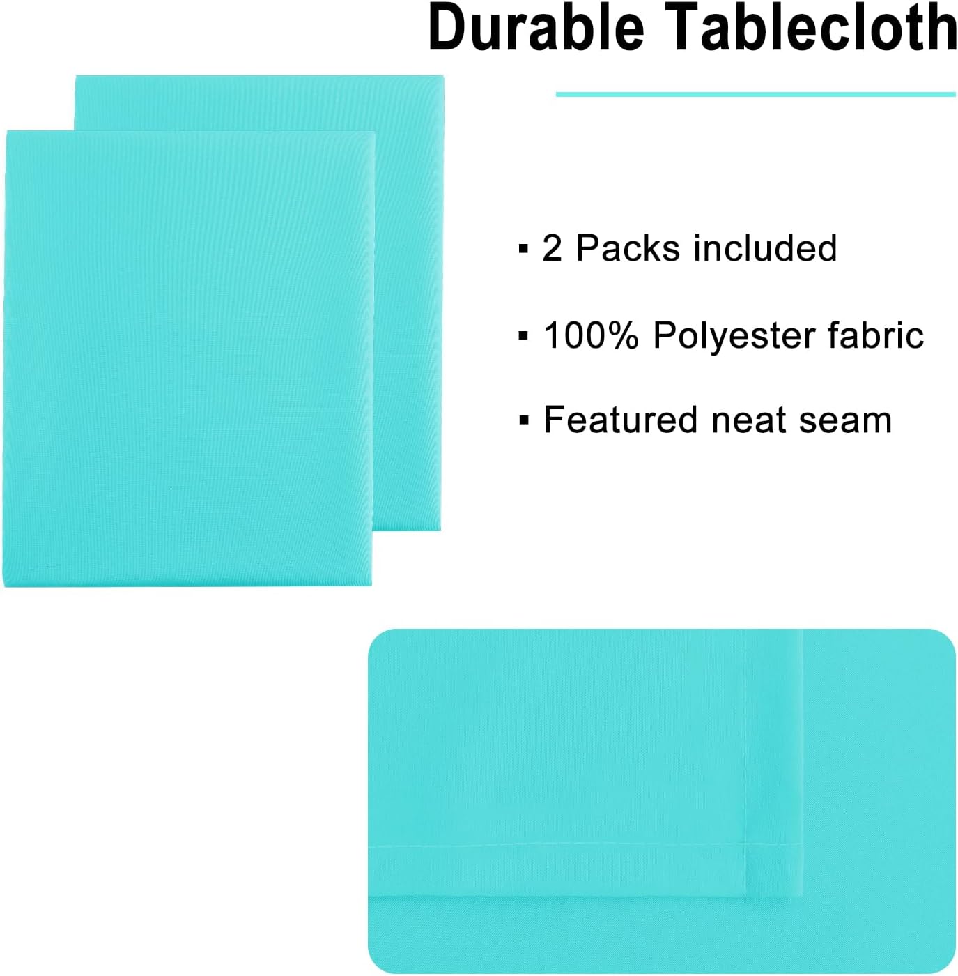 Hiasan 2 Pieces Solid Rectangle Tablecloth - Waterproof and Spillproof Washable Polyester Fabric Table Cloth for Kitchen and Dining Room, Aqua, 90 x 132 Inch