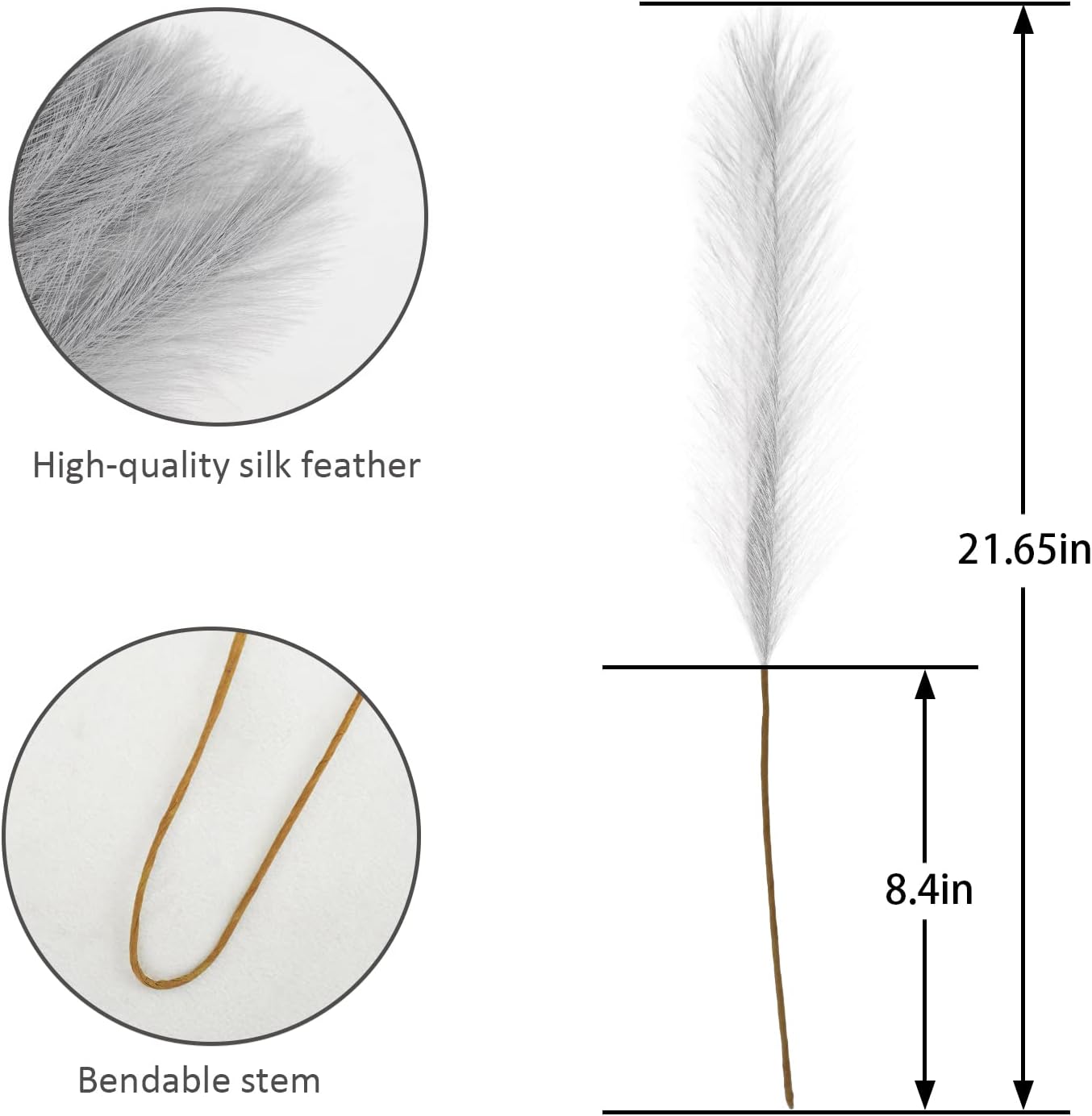 50pcs Faux Pampas Grass Grey, 21.6" Short Artificial Pompous Grass Floral Fake Pompas Grass Branches Vase Filler Flower Arrangement for Home Wedding Boho Decor