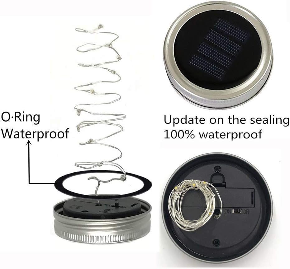 Solar Mason Jar Lights, 6 Pack 10 LED Jar Lid String Lights with 6 Hangers(No Jars), Waterproof Fairy Firefly Light for Garden, Patio, Outdoor, Yard, Lawn Decor(4 Colors)