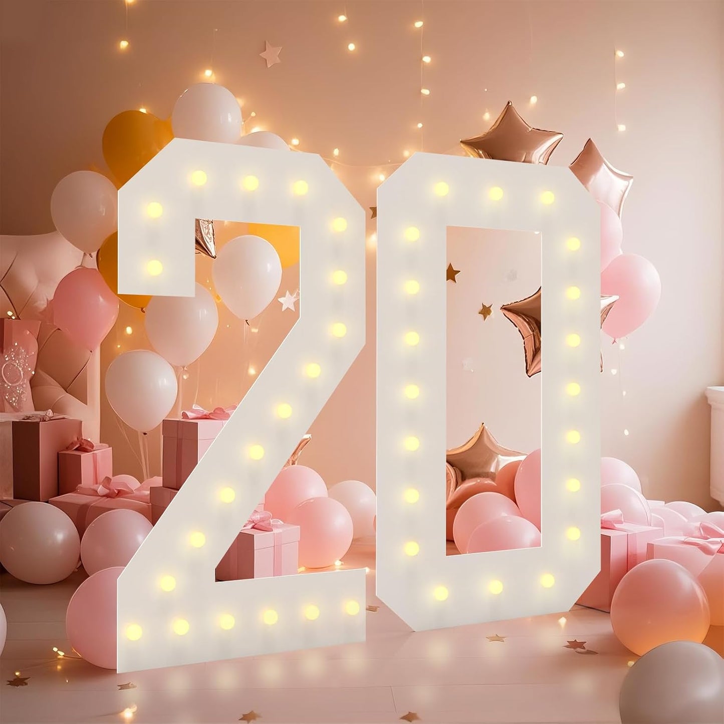 LOBOOM 4FT Light Up Numbers, Marquee Numbers 4 Feet Tall Giant Number 20 Mosaic Big Number Sign for 20th Birthday Party Backdrop Anniversary Decorations, Pre-Cut Large Frame