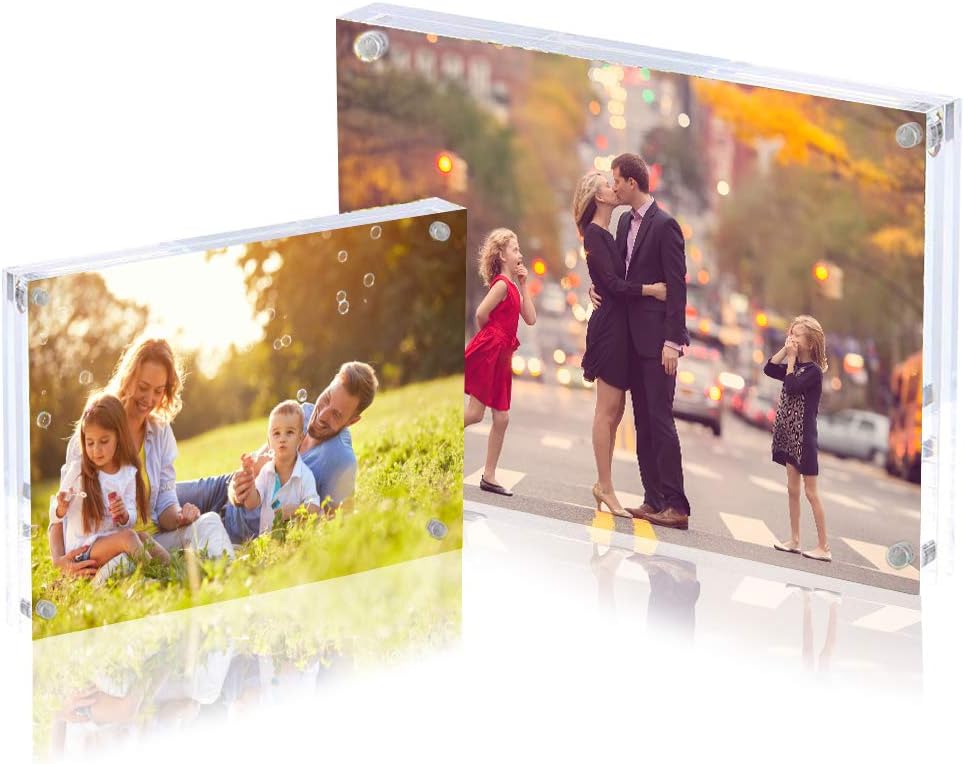 Premium Acrylic Photo Frame 4x6-5 Pack Gift Box Package, Clear Free Standing Desktop Magnetic Frame Double Sided Best Gift for Family, Perfect Decorate Birthday Wedding Party