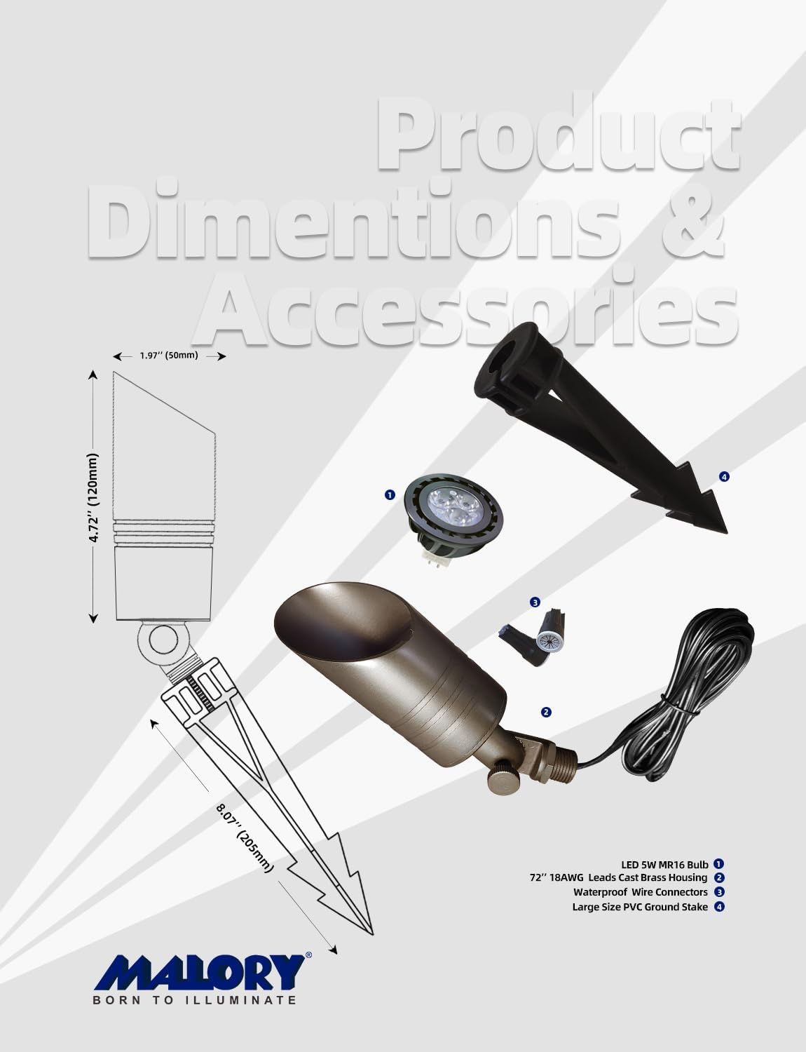 MALORY Brass Spot Lights Outdoor 10-Pack,12V AC/DC Low Voltage LED Landscape Lighting,Waterproof Spot Up Light for Garden,Patio and Yard (S05-Bronze, 10-Pack with Bulb)