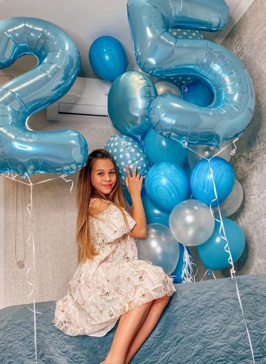 Pearl Blue 40 Inch Large Number 5 Birthday Balloon, Five 5th 15 25 35 50 55 Birthday Celebration Decorations, Foil 5 Mylar Helium Number 5 Balloons Girl Boy Anniversary Party Supplies