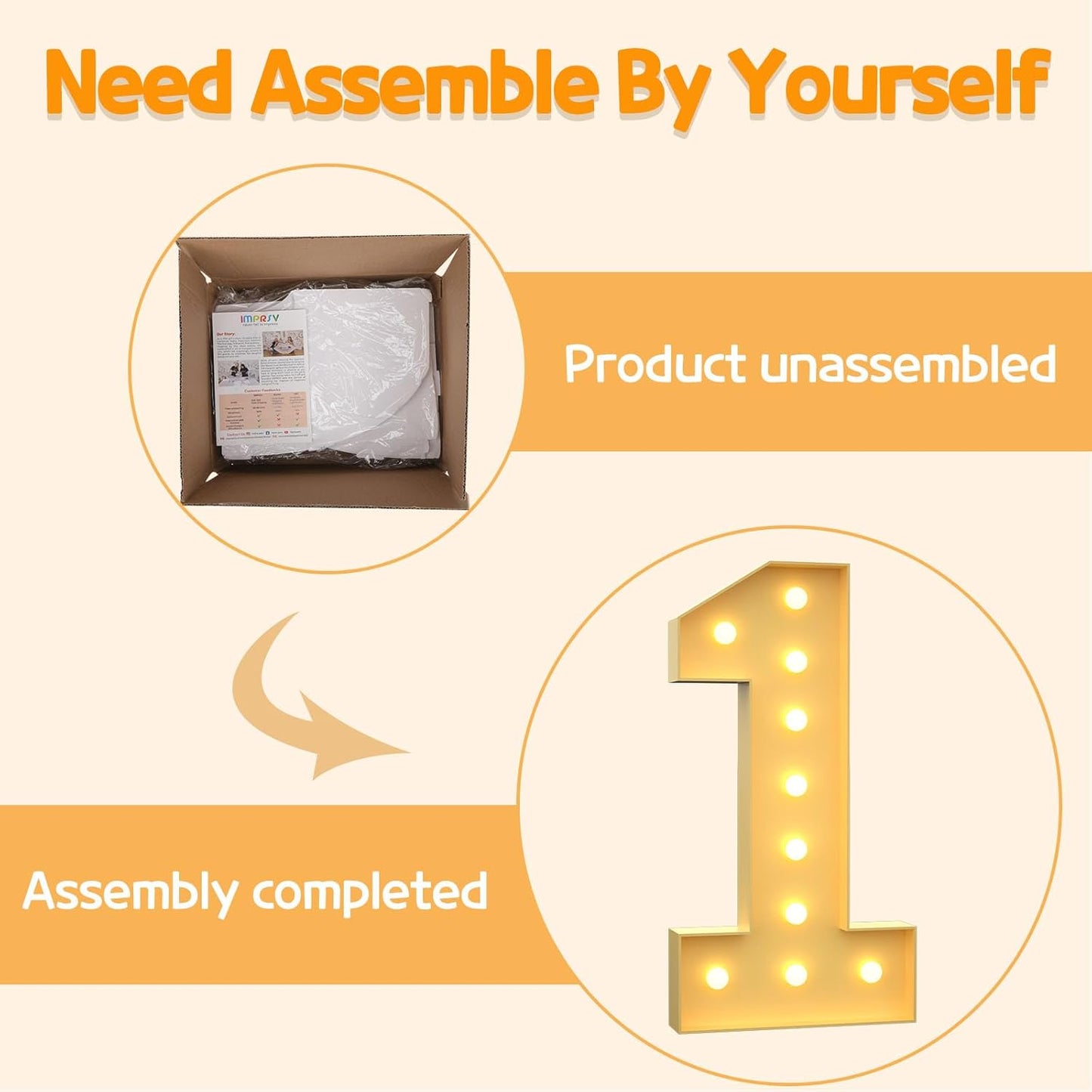 Marquee Numbers 4 Feet Tall Large Light Up Numbers 1st 16th 21st Wild One Birthday Decorations Girl Boy Big Yellow Light Outdoor Anniversary Decorations Balloon Arch Kit Party Backdrop 1