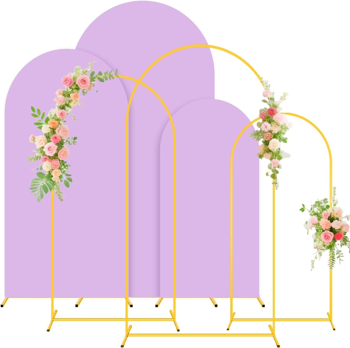 FUHSY Set of 3 Metal Backdrop Stand with Wedding Arch Cover 7.2FT, 6.6FT, 6FT Spandex Lavender Arch Backdrop Stand Cover Balloon Arch Frame Stand Backdrop for Birthday Party Bridal Baby Shower Decor