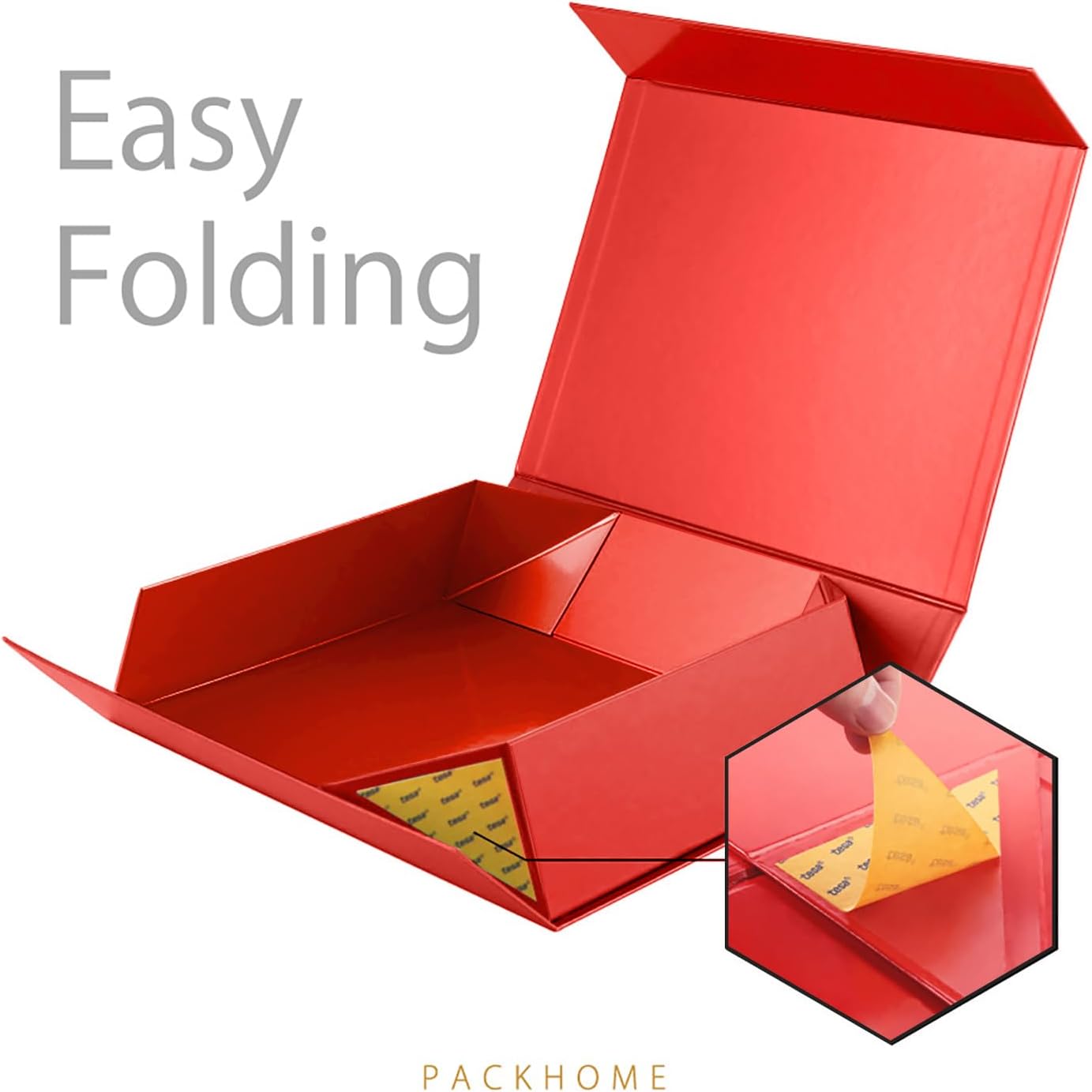 PACKHOME 6 Large Gift Boxes 13.5x10x3.5 Inches, Sturdy Shirt Boxes with Magnetic Lids for Multiple Occasions (Glossy Red)